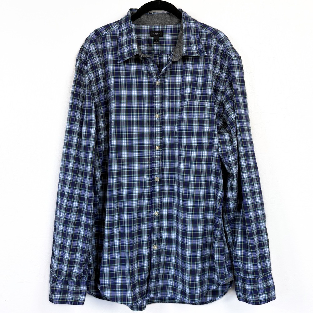 J.Crew Tartan Plaid Button Down Shirt XL Blue Green Classic Fit # 20871 HOL 2012